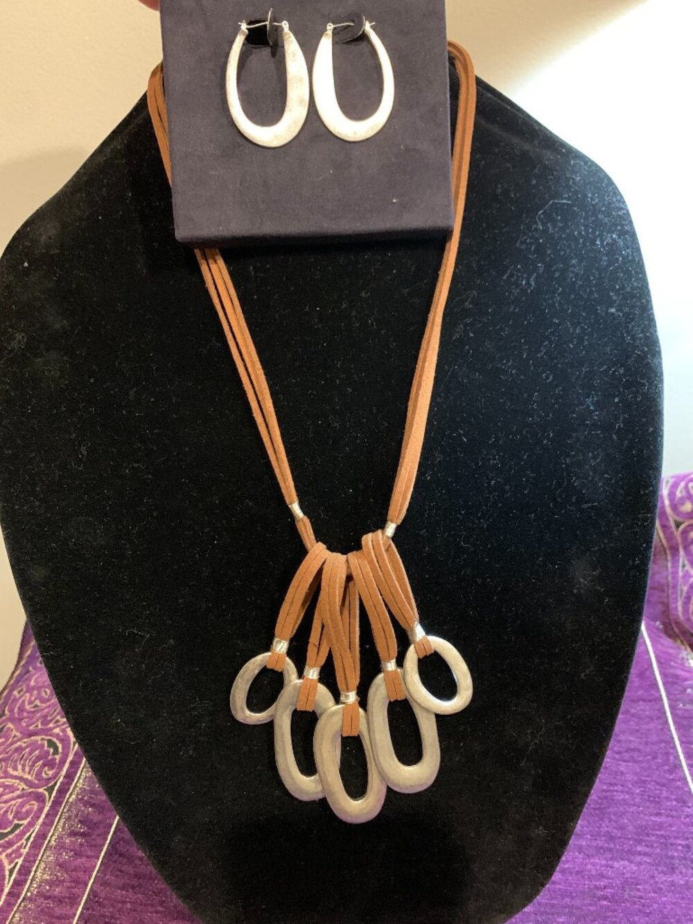 Long Suede Cord Necklace and Earring Set